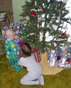 The kids checking out what was left under the tree